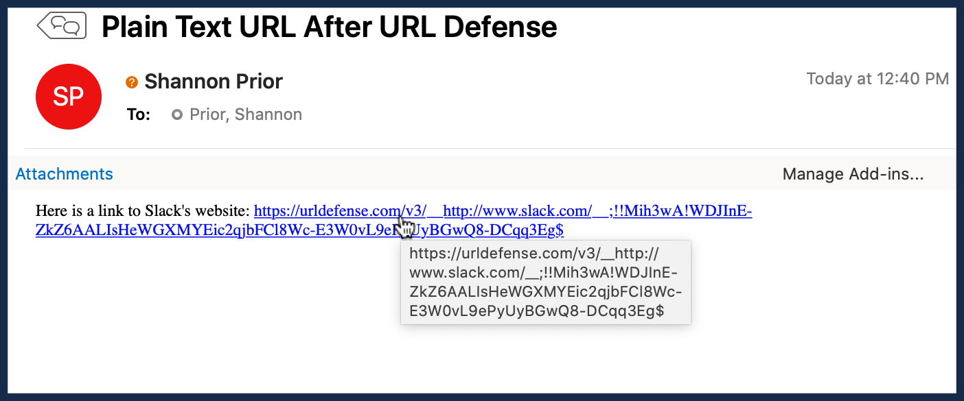 Plain Text URL After URL Defense