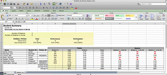 Student Summary Report in Excel