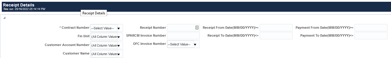 Screenshot of Receipt Details options
