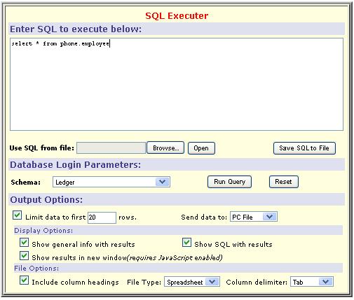 SQL statement screen