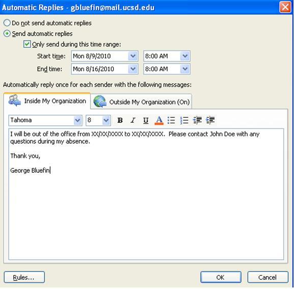 Setting Up Out-of-Office Messages in Outlook 2010