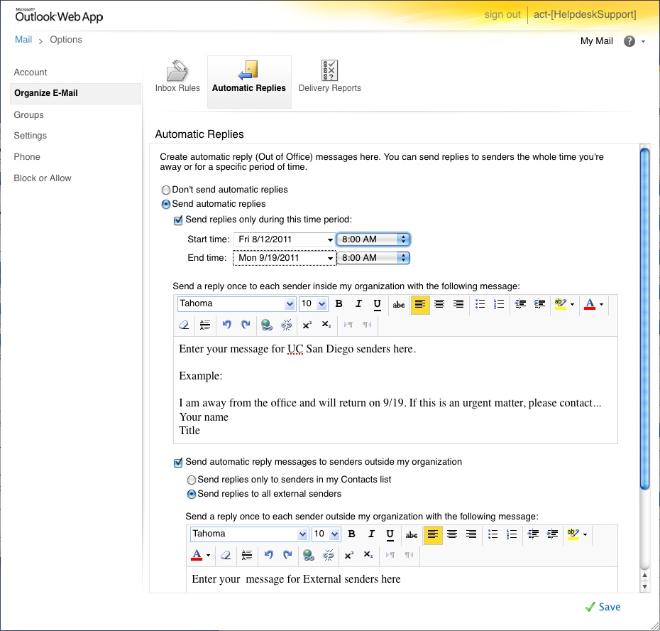 Setting Up Out-of-Office Messages on Outlook Web Access