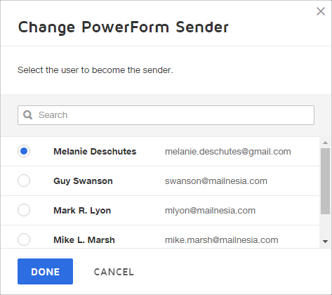Edit powerform change sender screenshot