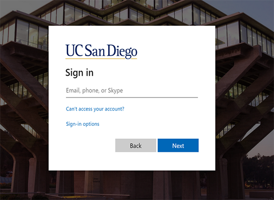 OneDrive UCSD login page