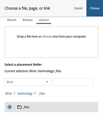 Screen shot of file upload in the CMS