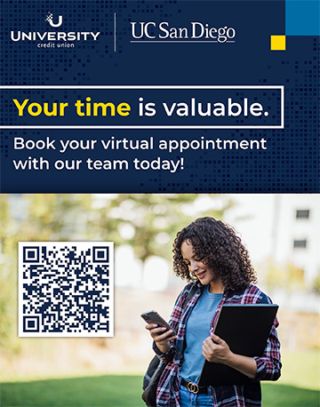 Woman at Credit Union and a QR code
