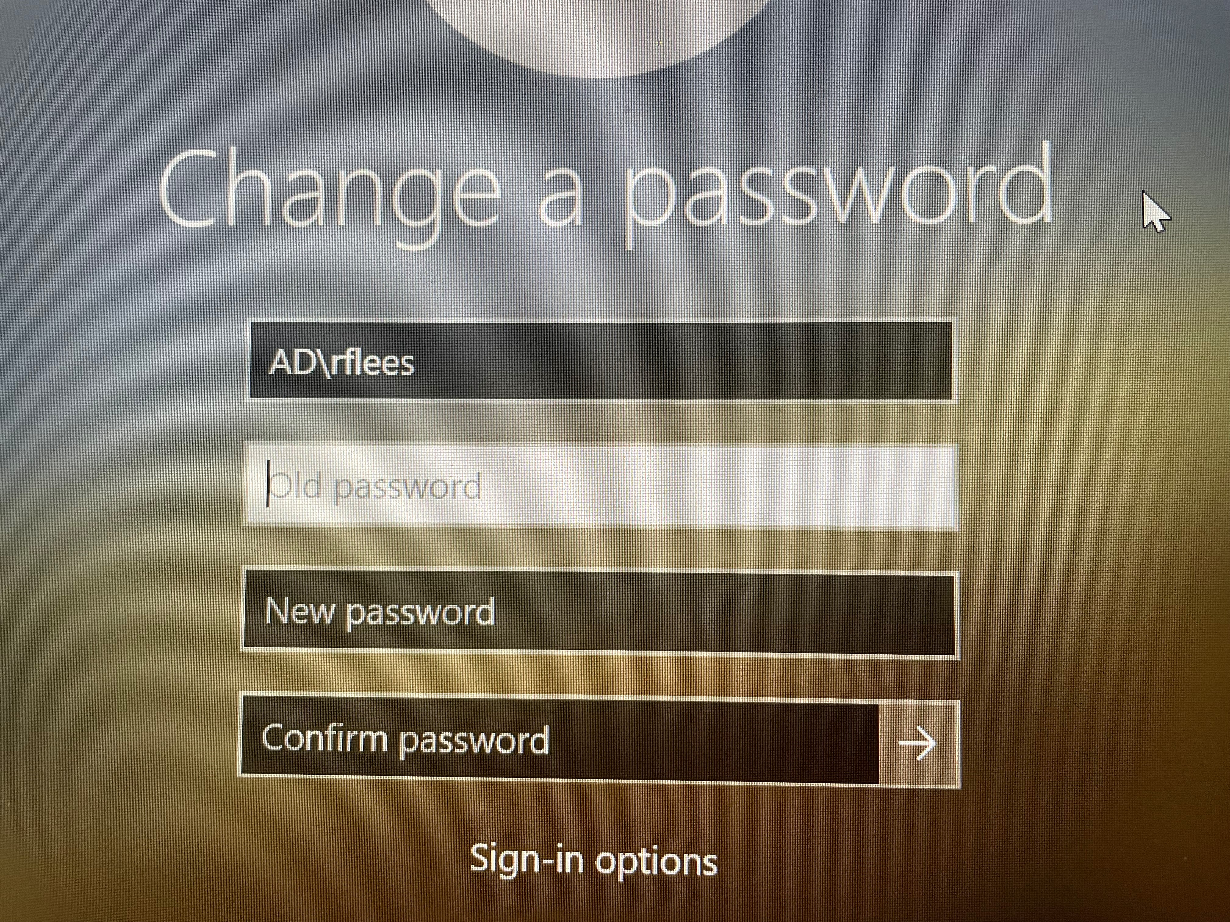 Change a password screen