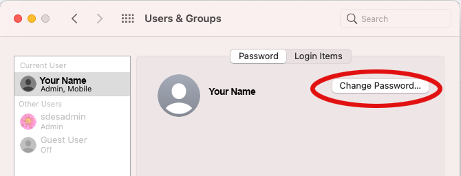 users and groups change password