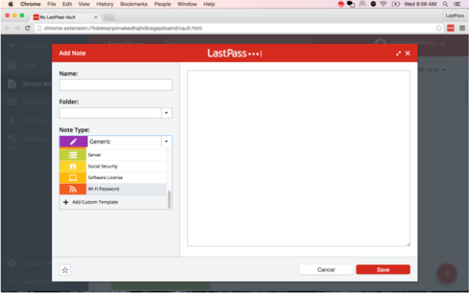 LastPass add note page