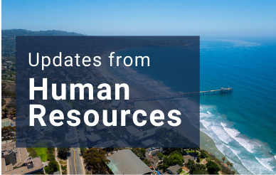 image of the La Jolla coast with a dark square over the image that reads "Updates from Human Resources"