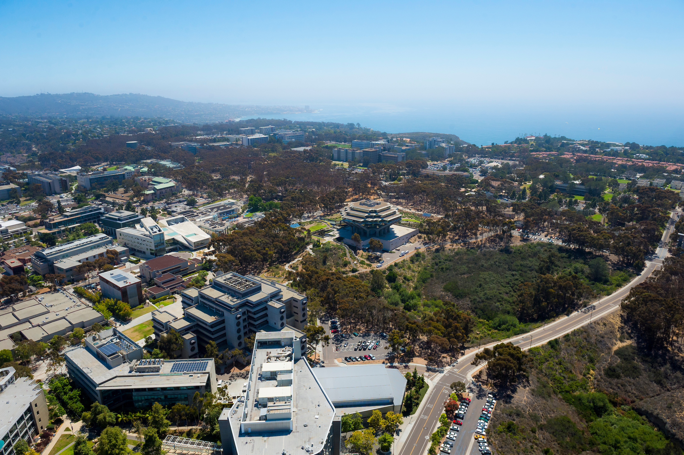aerial view of the west side of UC San Diego campus