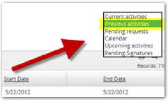 UC Learning Center Instructor Previous Activities Screen Shot