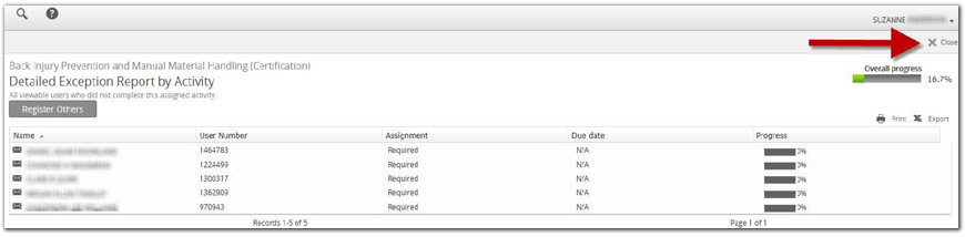 UC Learning Center Close Button Screenshot
