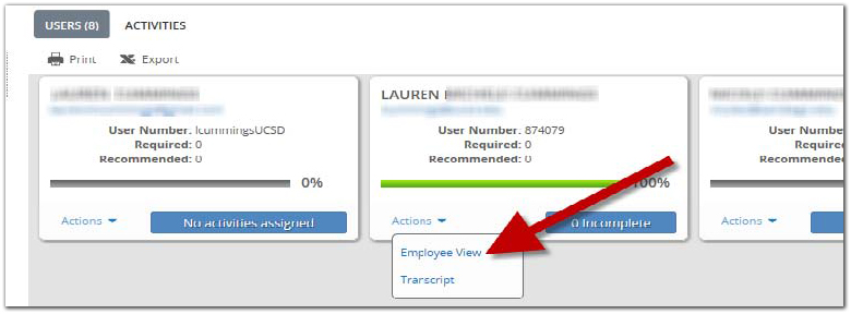 UC Learning Center Employee View Screenshot