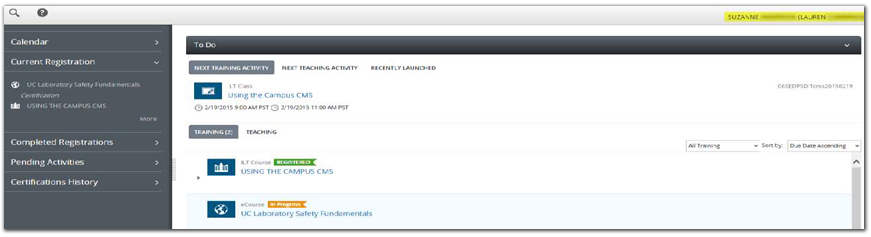 UC Learning Center Employee To Do List Screenshot