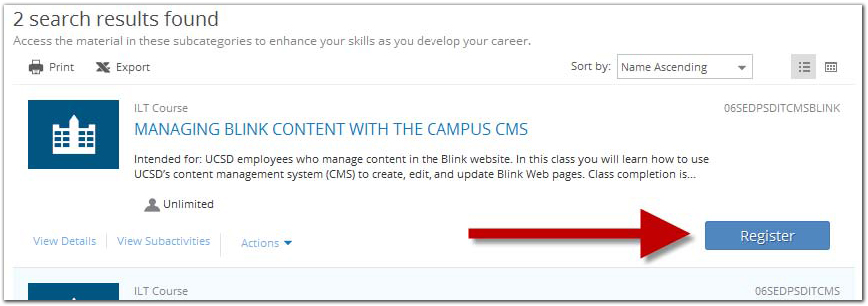 UC Learning Center Register Screenshot