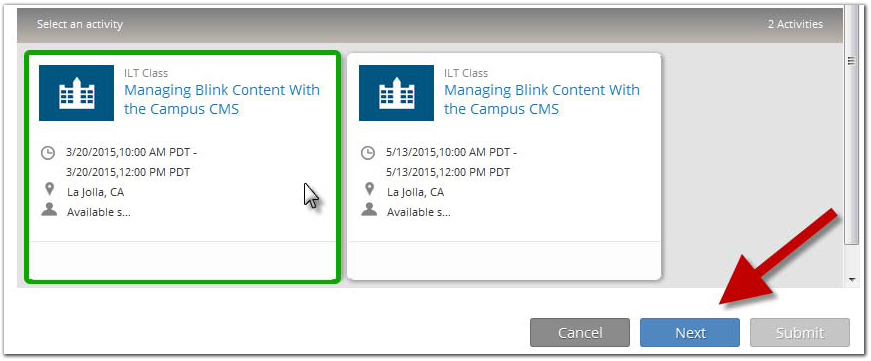 UC Learning Center Next Button Screenshot