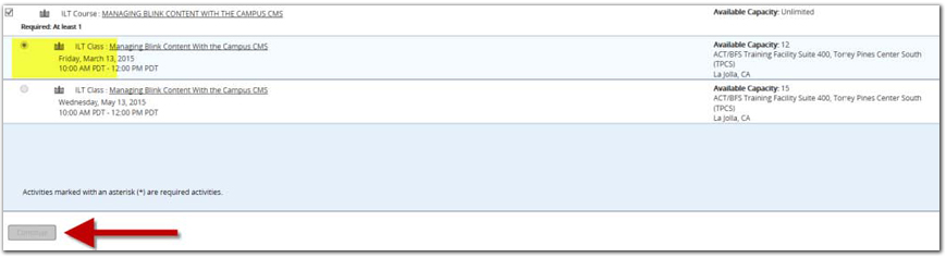 UC Learning Center Continue Button Screenshot