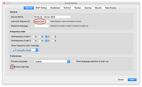 iClicker settings window