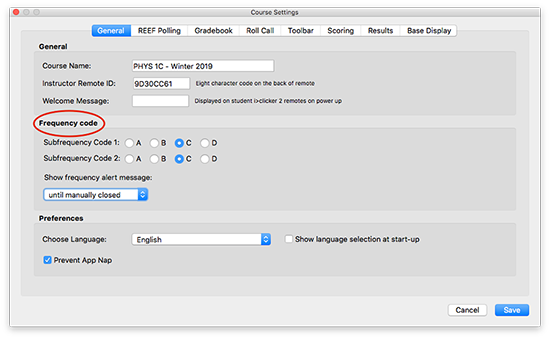 iClicker settings window