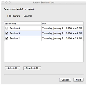 iClicker Report Session Data window