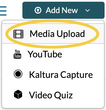 A screenshot of the "Add New" menu, with "Media Upload" highlighted below it.