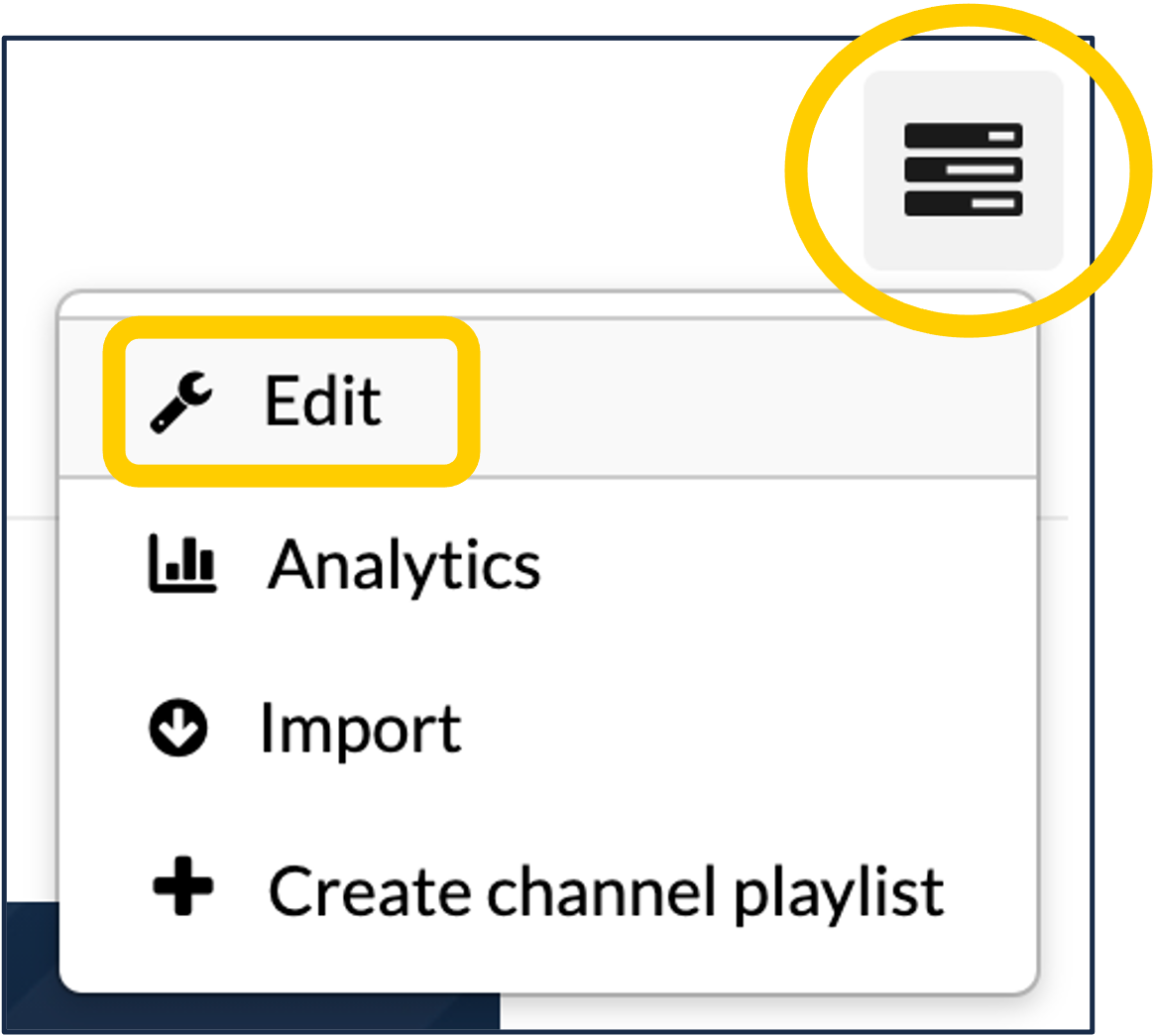 A screenshot of the "channel actions" menu.