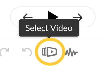 A screenshot of the controls above the editor timeline, with the "select video" icon circled.