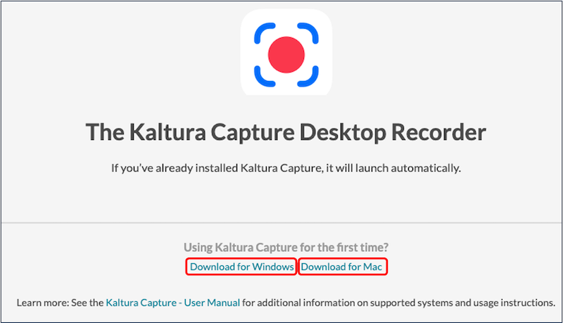 A screenshot of the download links for Kaltura Capture.