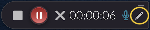 A screenshot of the active Kaltura Capture recorder, with the pencil icon circled.