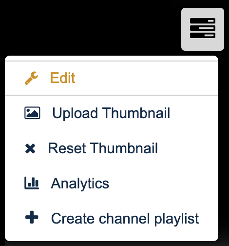 The "channel actions" menu, with "edit" selected.