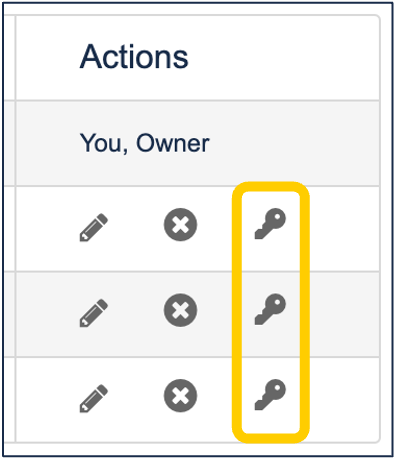 A screenshot of the "actions" column, with the "assign owner" buttons circled.