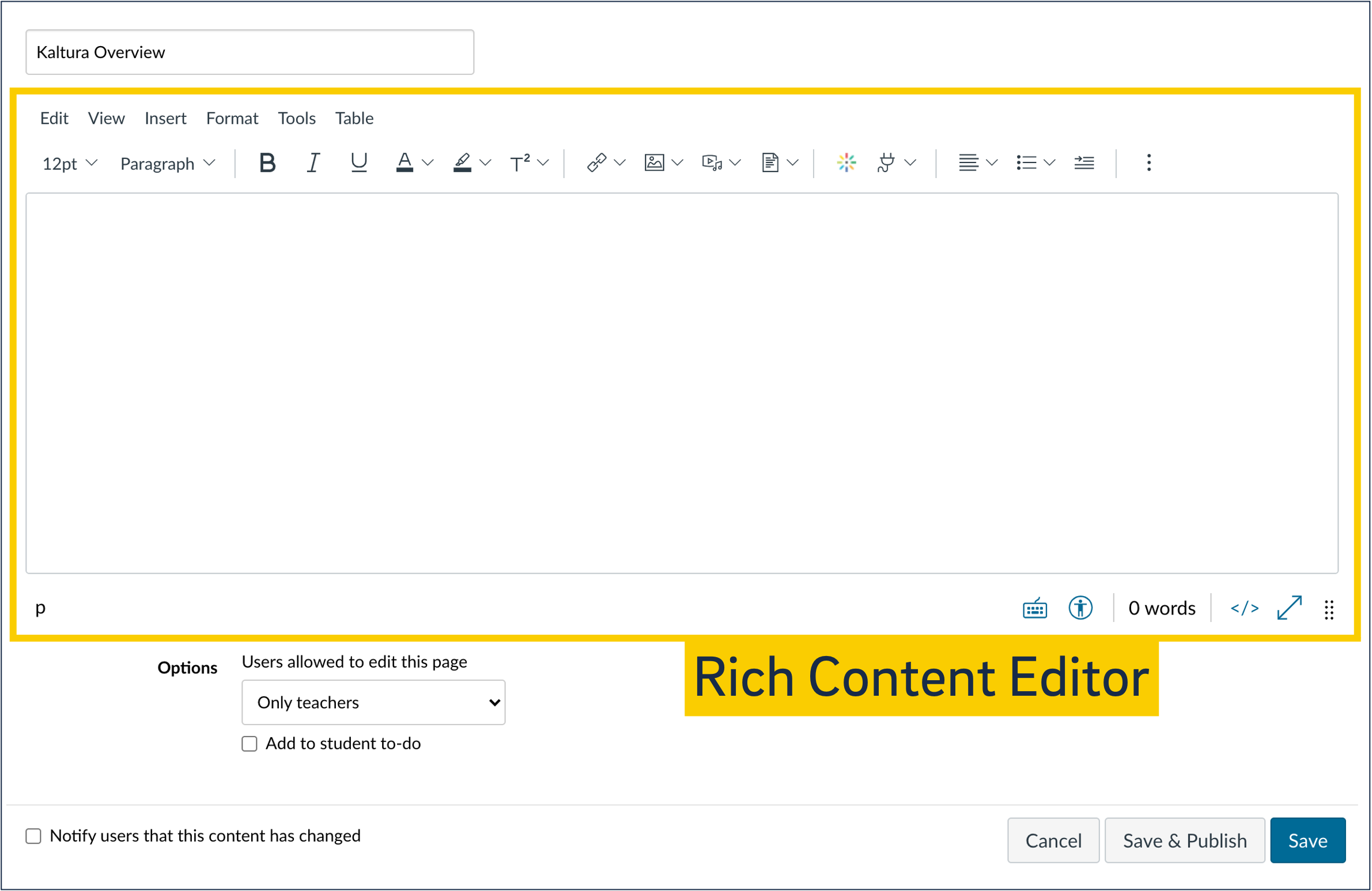 A screenshot of the rich content editor.