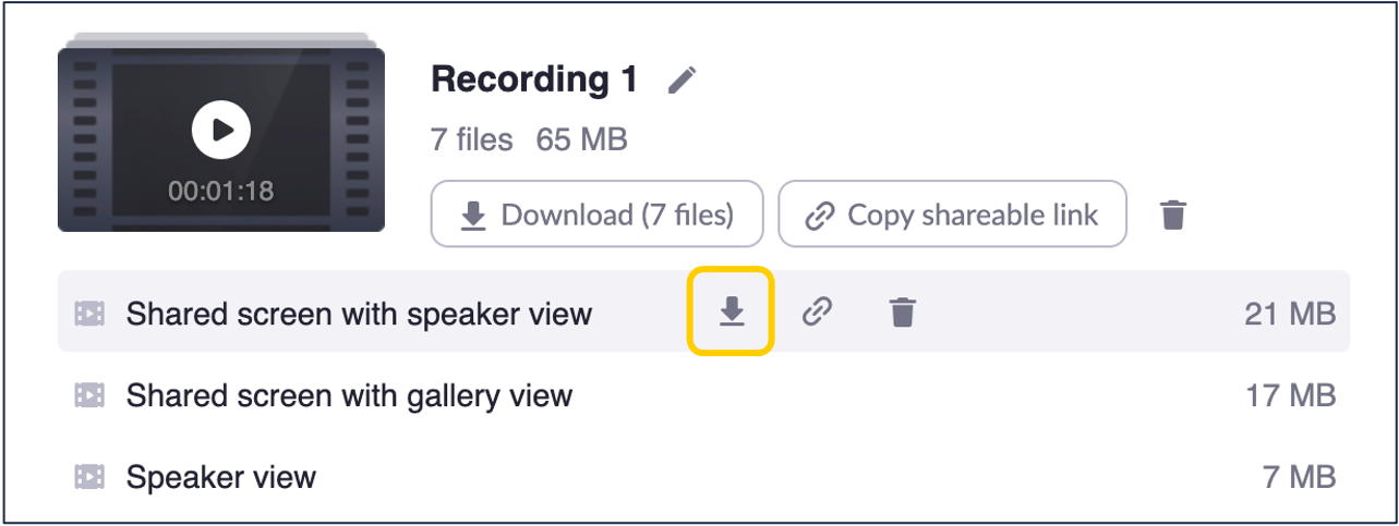 A screenshot of the download icon for a Zoom recording.