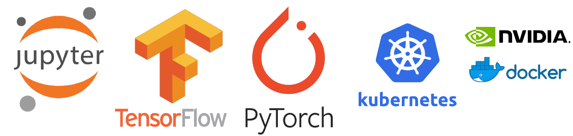 Vendor logos: Jupyter, Kubernetes, Docker, Nvidia, Tensorflow, PyTorch