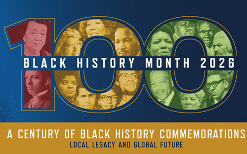 Gold logo over black background