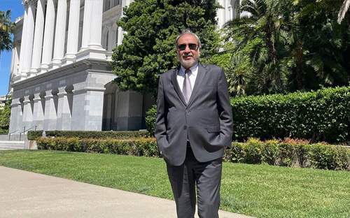 Chancellor Pradeep K. Khosla on the grounds of the California State Capitol in Sacramento, April 22, after testifying before the California State Assembly Budget Subcommittee on Education Finance