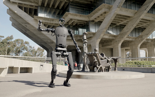 Humanoid robot standing by Geisel Library