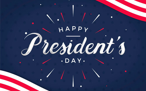 presidents day text with blue background