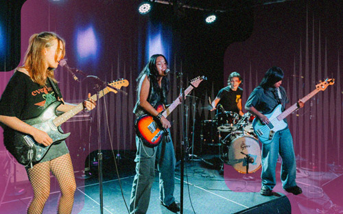 Student 4 person band performing
