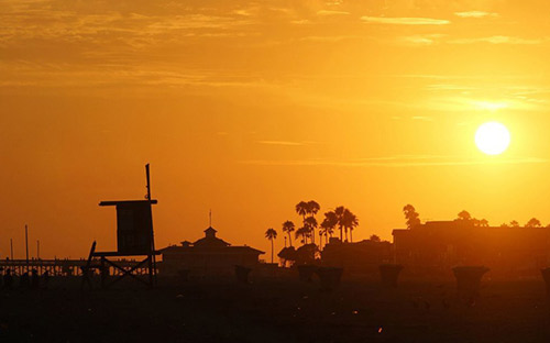 Sunset over California lifeguard tower