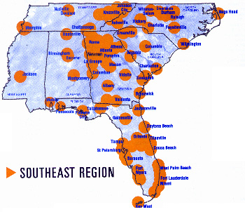 Coverage map of southeast region