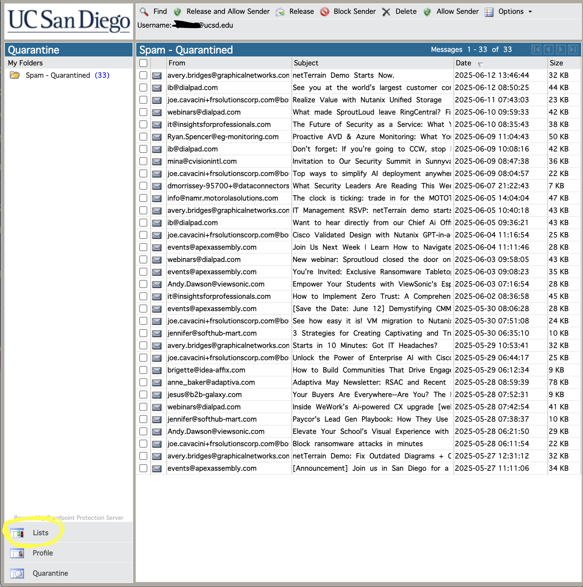 User Spam Quarantine example