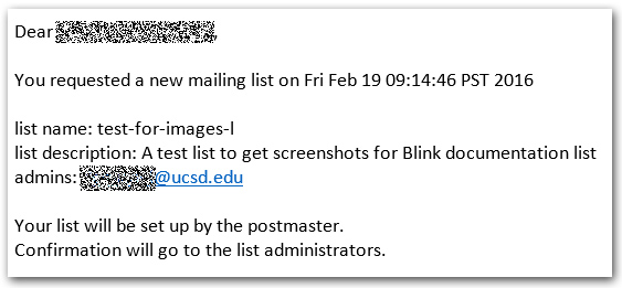 Create new list email screen shot