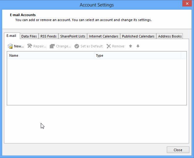 Email account settings window
