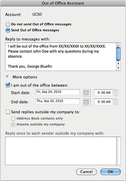 Activate Out of Office Assistant: Outlook 2011 for Mac
