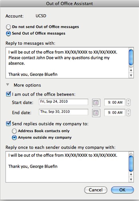 Activate Out Of Office Reply Outlook 2003