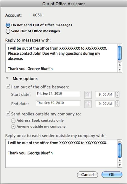 How to set up out of office email in outlook