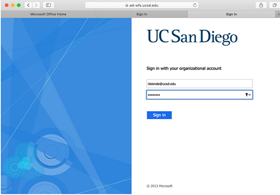 UC San Diego MS Office login page