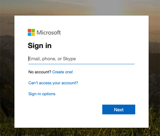 Microsoft Teams login screen